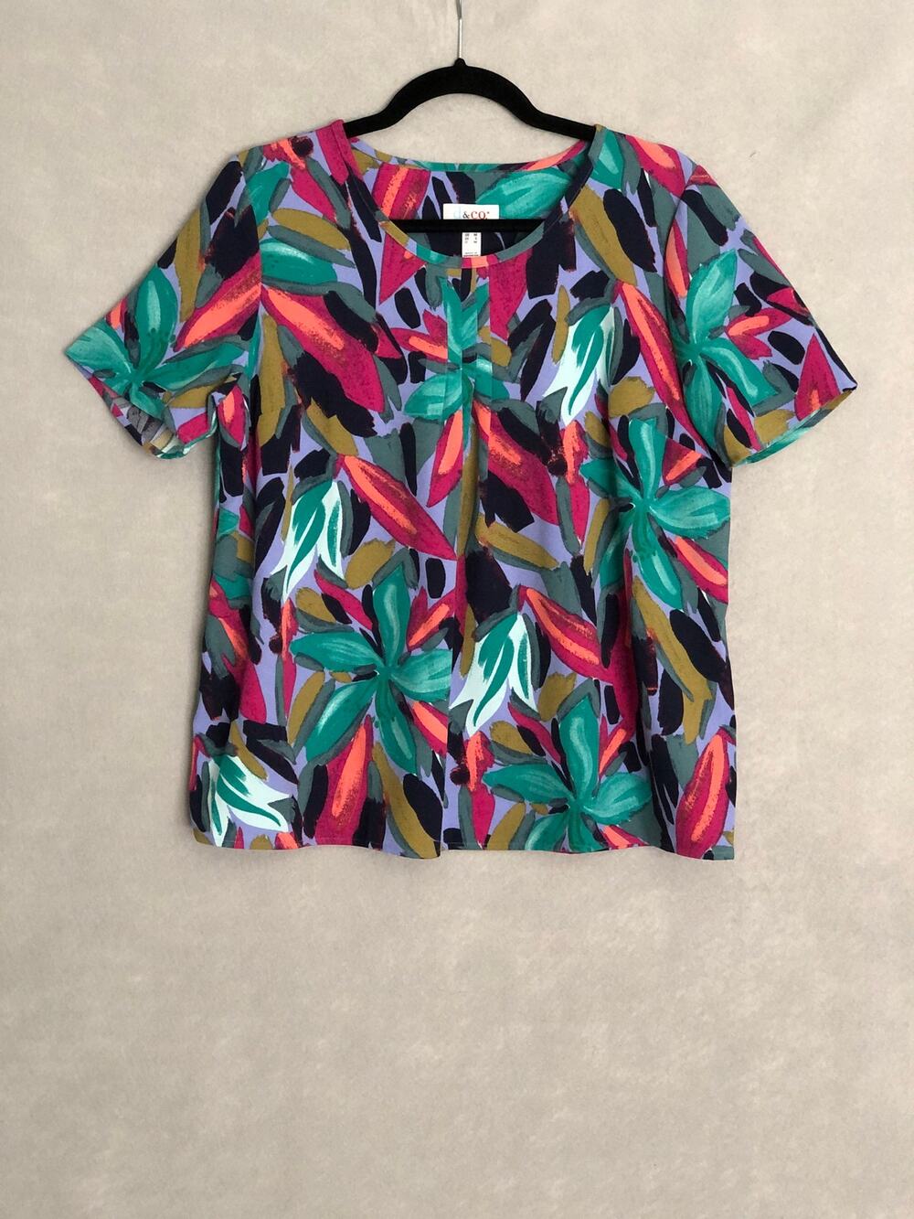 D & CO. Denim & Company Pleated Front Top Multi-Color Women's Size Small